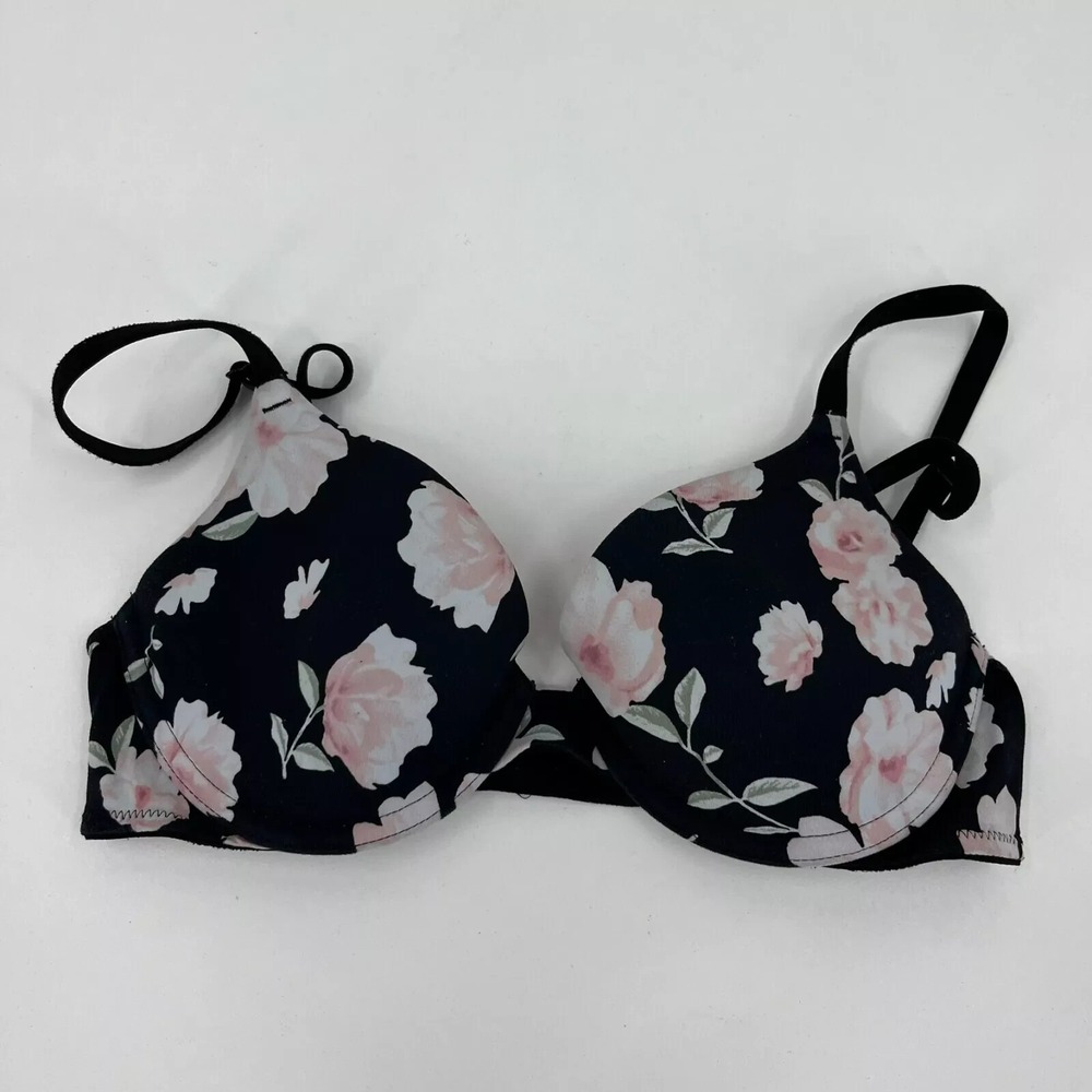 PINK Victoria's Secret Bra Women's 32B Multicolor Floral Print Push-Up Undewired